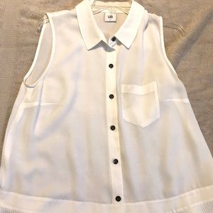 CAbi sheer white blouse with black metal buttons.